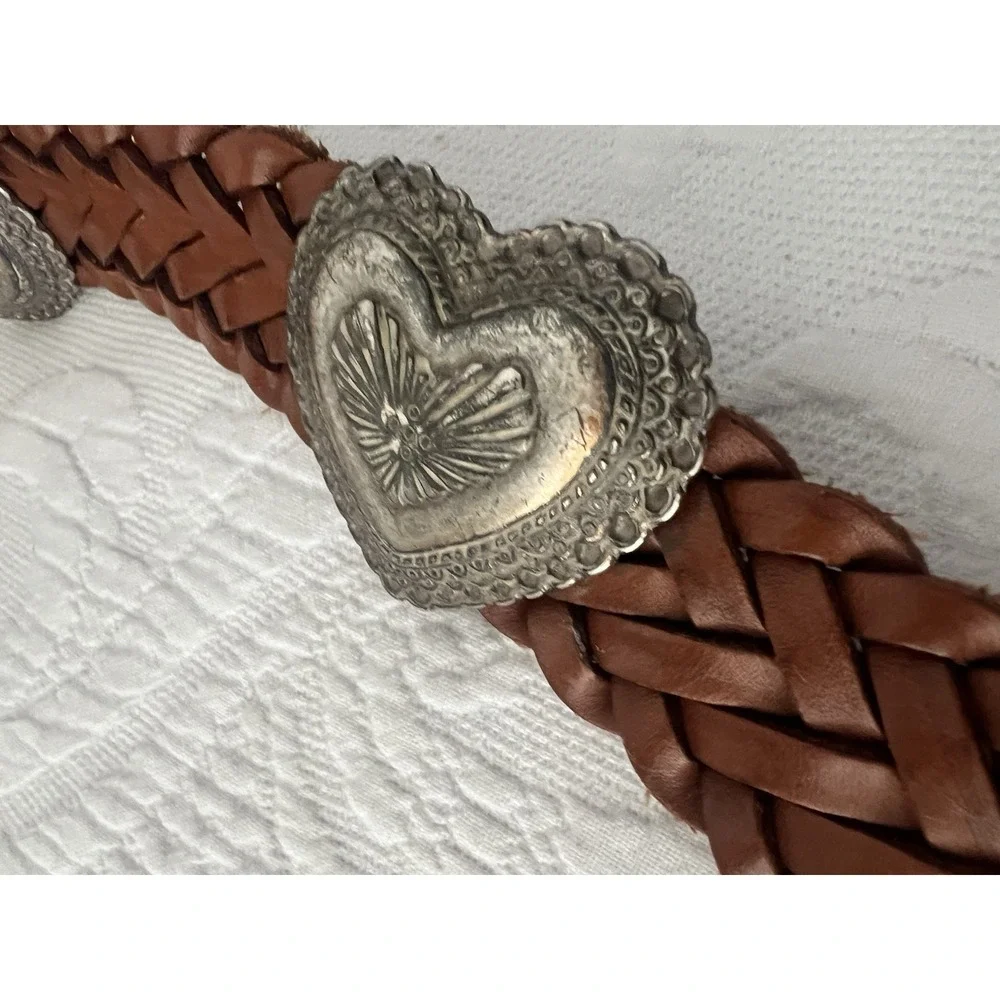 vintage BRIGHTON western CONCHO braided Leather 1991 Belt HEARTS 43908 Small